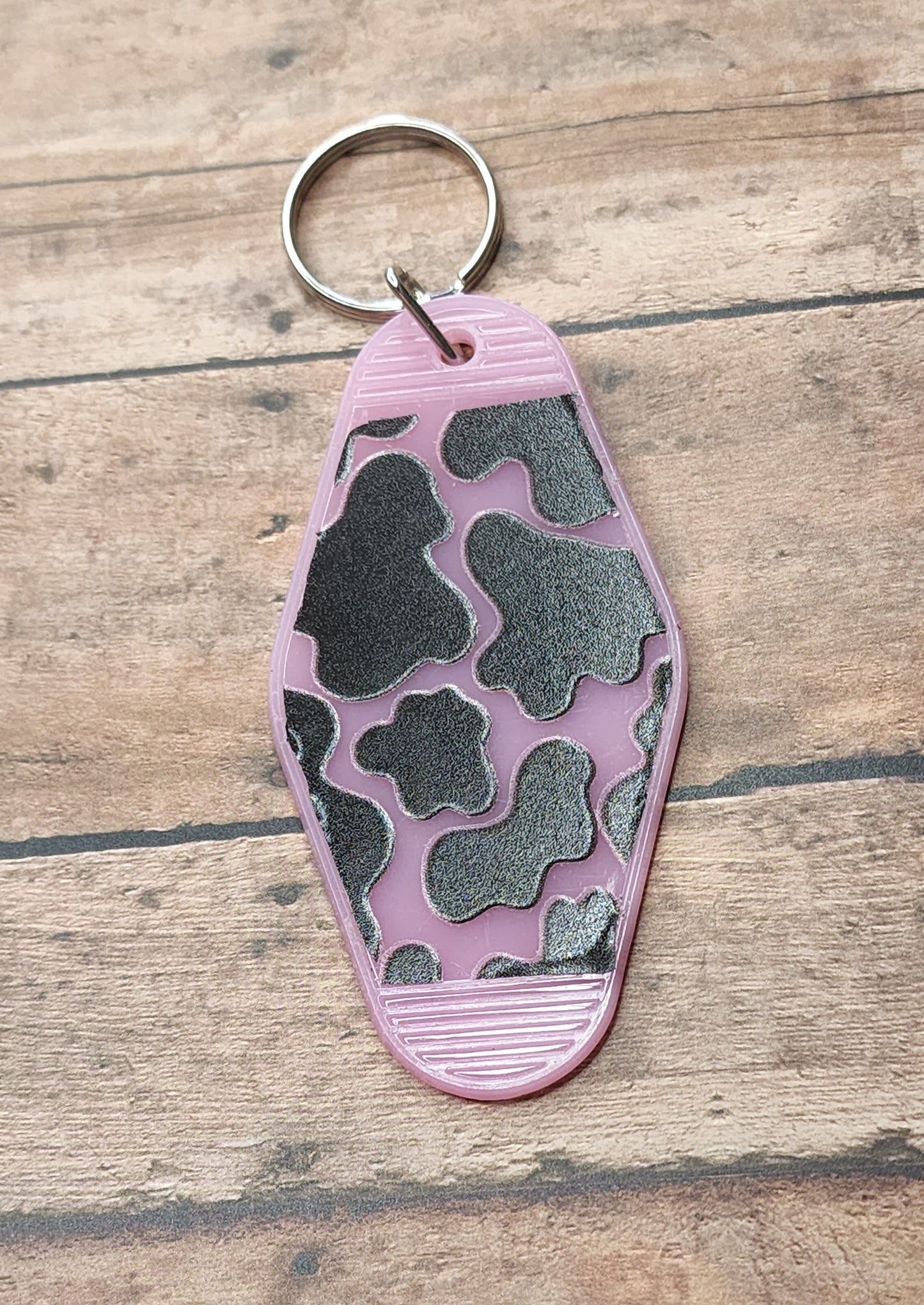 Cow Print Motel Key Tag | Pink Acrylic Motel Keychain