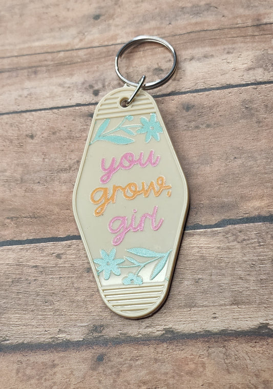 You Grow Girl Motel Key Tag | Beige Plant Acrylic Motel Keychain