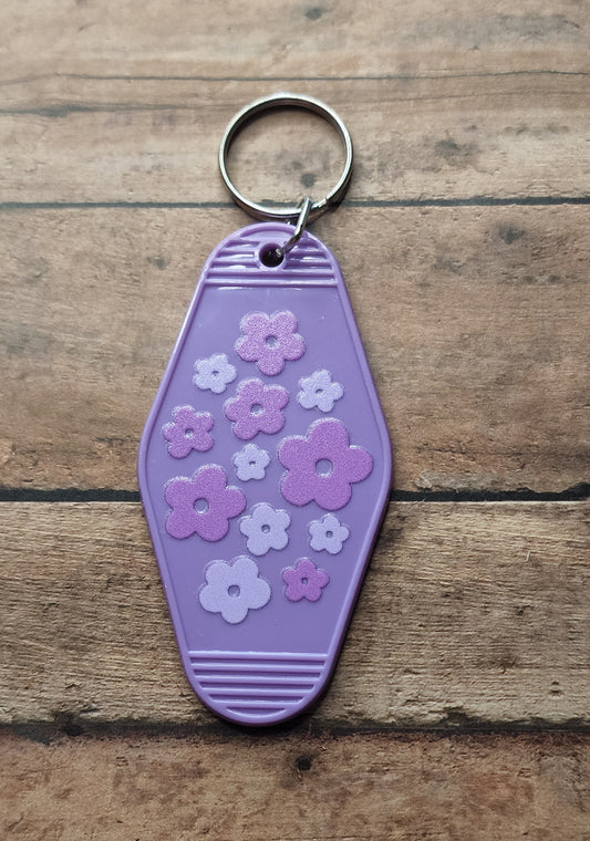 Purple Flowers Motel Key Tag | Purple Acrylic Motel Keychain