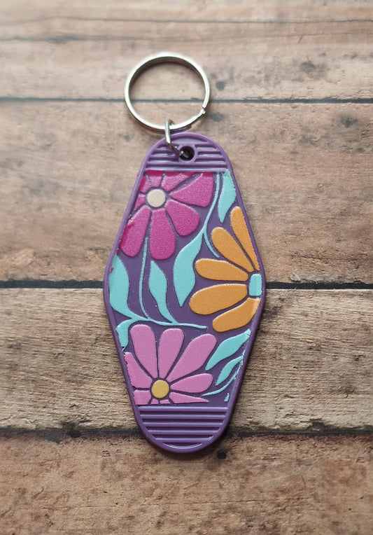 Floral Motel Key Tag | Purple Acrylic Motel Keychain