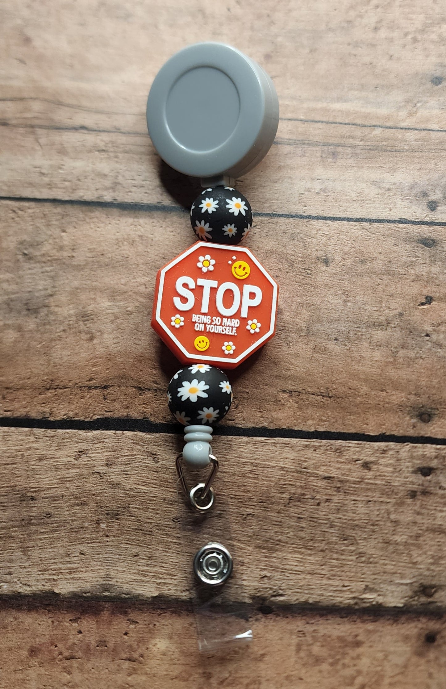 Stop Overthinking It/Stop Being So Hard On Yourself Silicone Bead Badge Reel | Double Sided Motivational Badge Reel