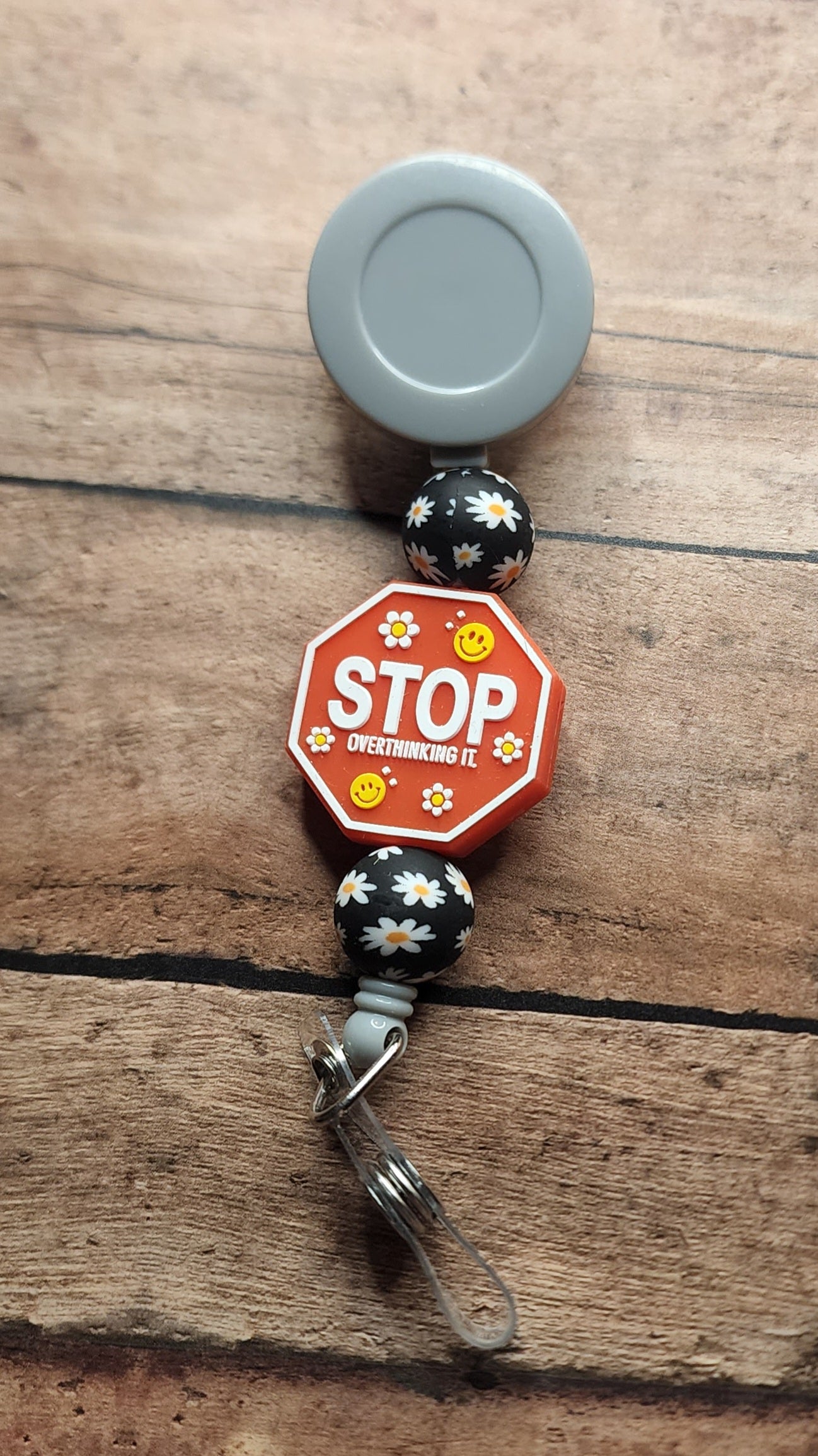 Stop Overthinking It/Stop Being So Hard On Yourself Silicone Bead Badge Reel | Double Sided Motivational Badge Reel