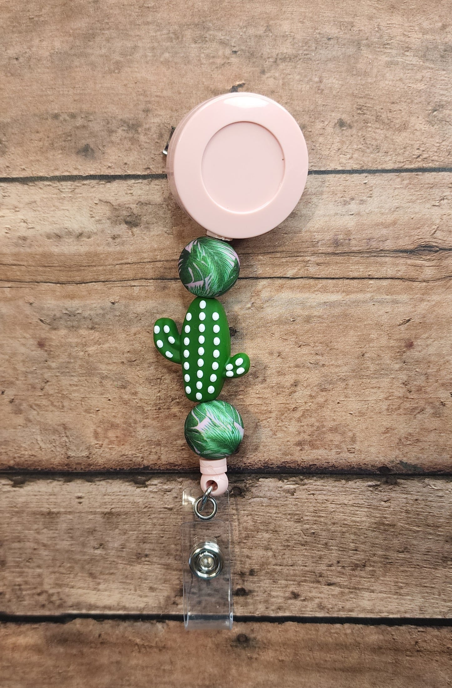 Cactus Silicone Bead Badge Reel | Pink Plant Mom Badge Reel