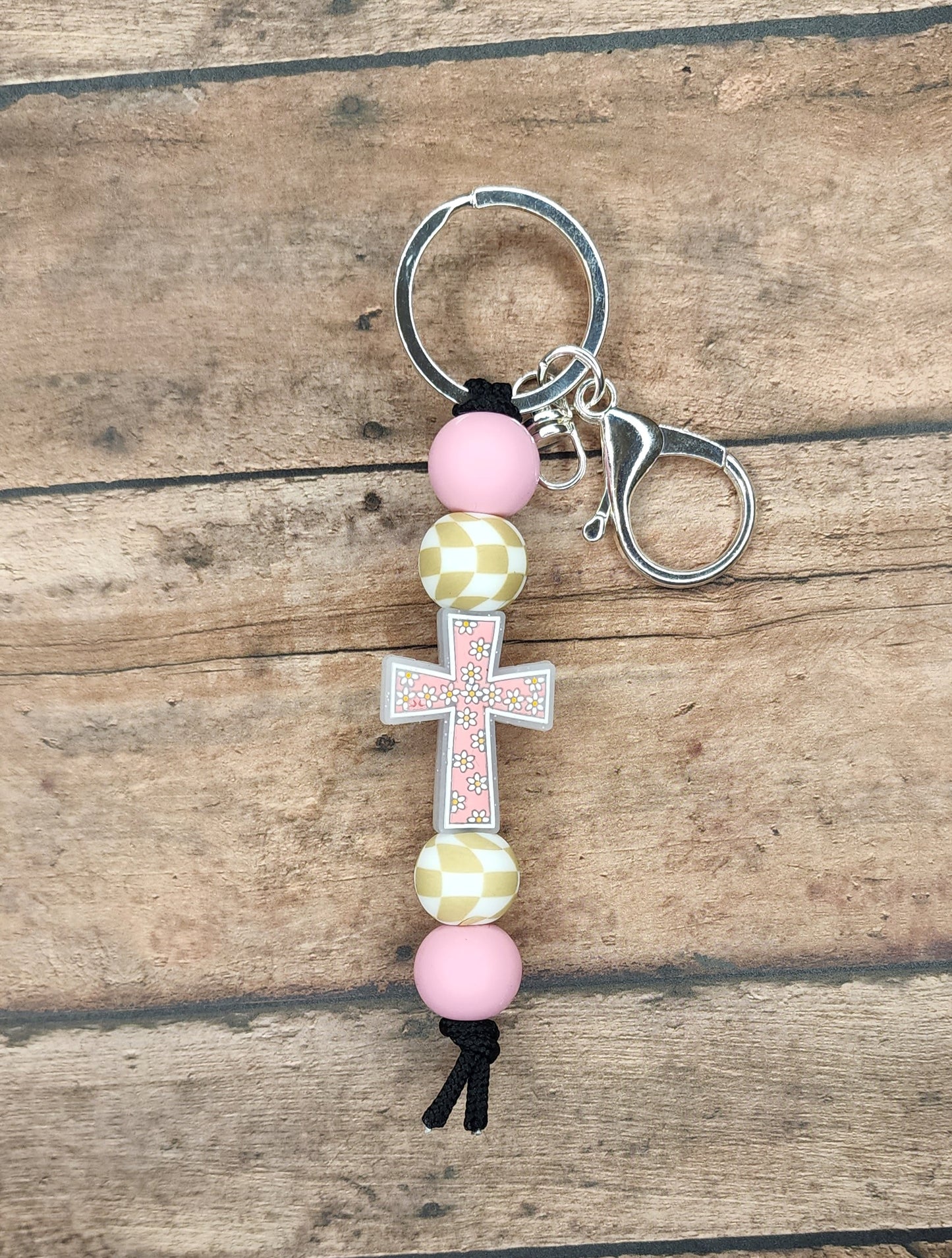 Checker Floral Cross Mini Keychain