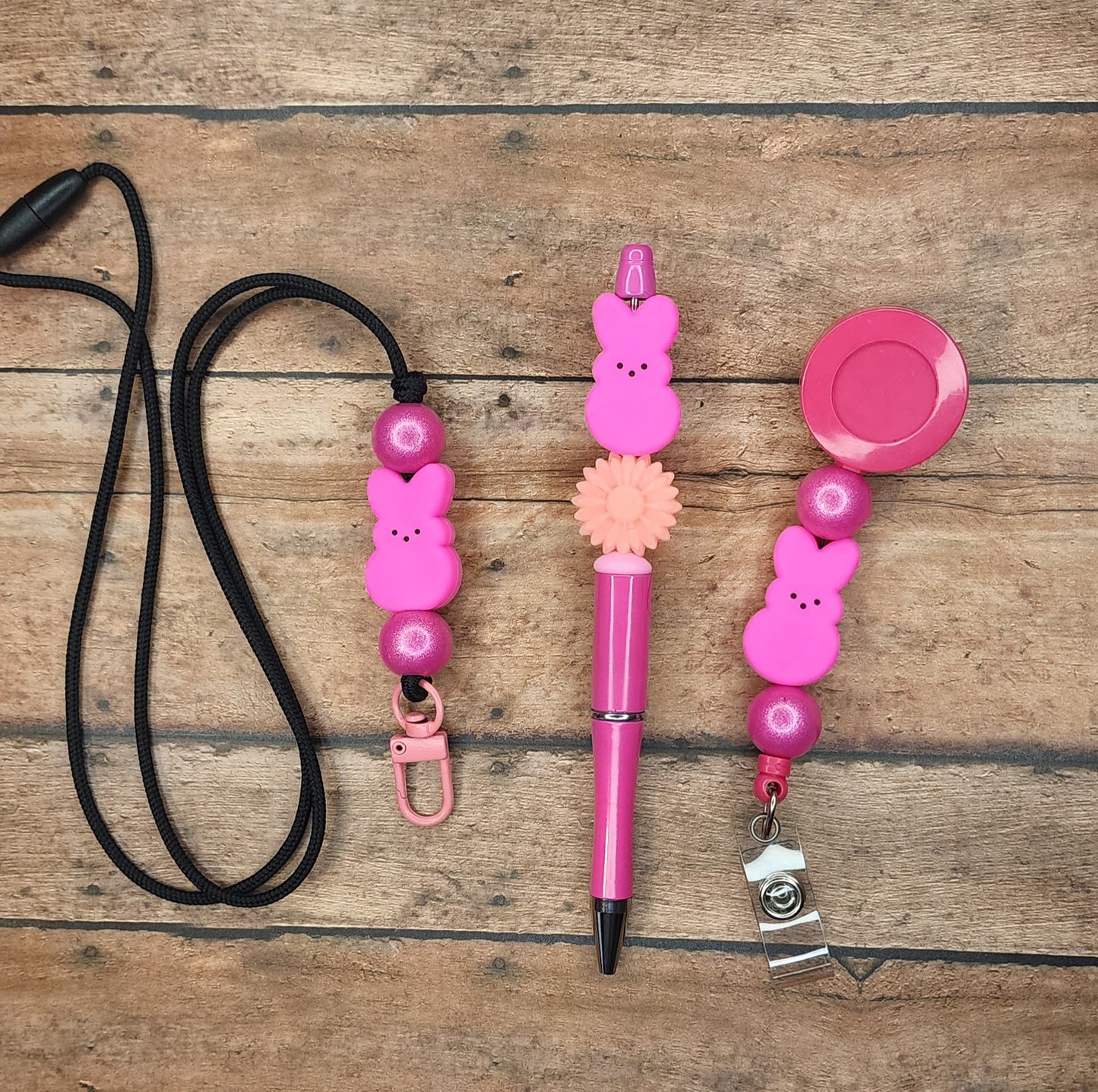 Pink Bunny Lanyard/Pen/Badge Reel