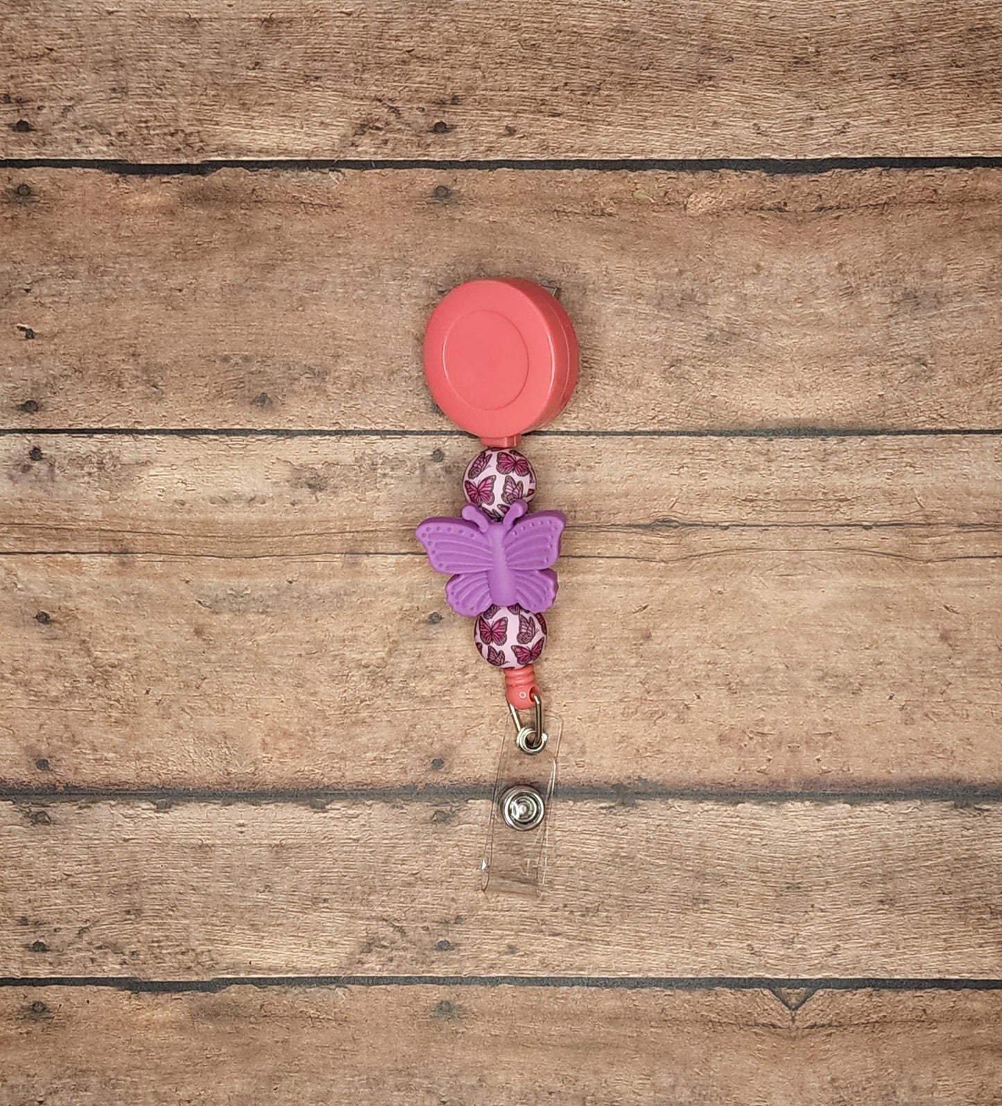 Butterfly Silicone Bead Badge Reel | Purple & Pink Butterfly Badge Reel
