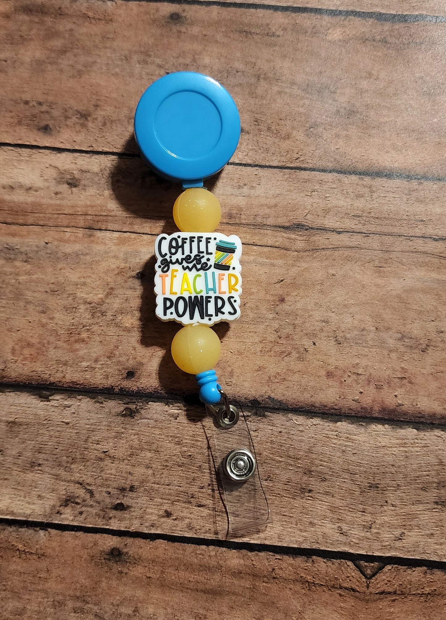 Coffee Gives Me Teacher Powers Silicone Bead Badge Reel | Funny Teacher Badge Reel