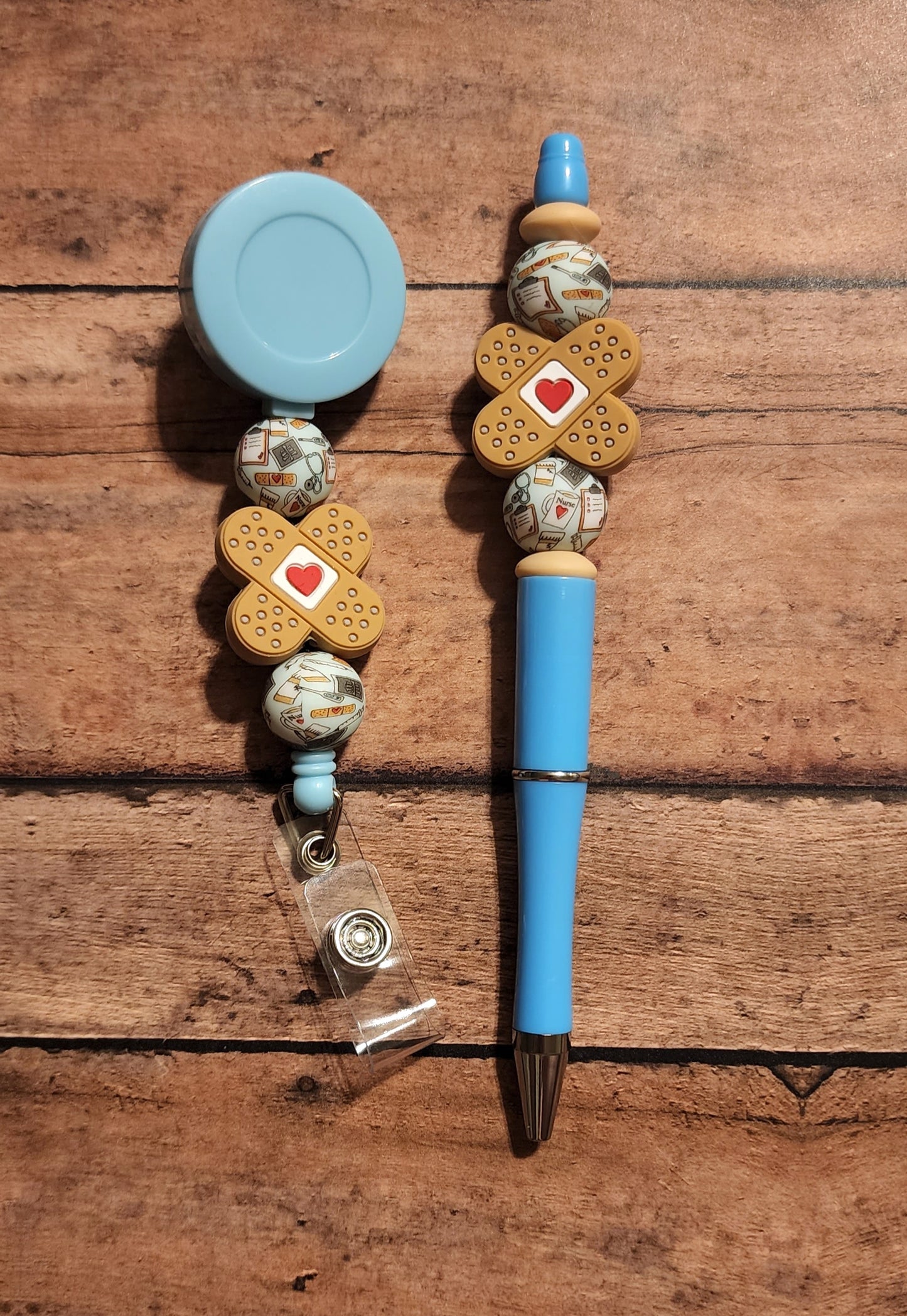 Bandage Silicone Bead Badge Reel & Pen Matching Set | Nurse Matching Set