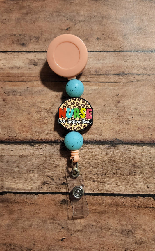 Love Inspire Heal Silicone Bead Badge Reel | Glitter Nurse Badge Reel
