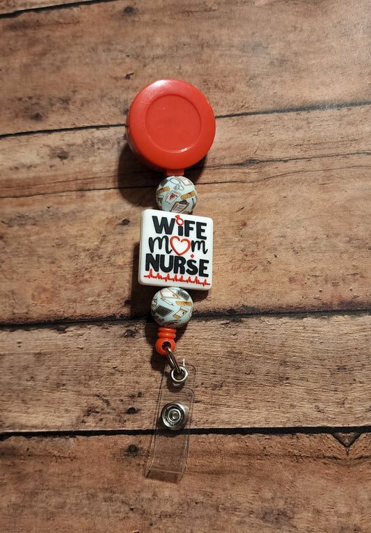 Wife Mom Nurse Silicone Bead Badge Reel | Nursing Life Badge Reel