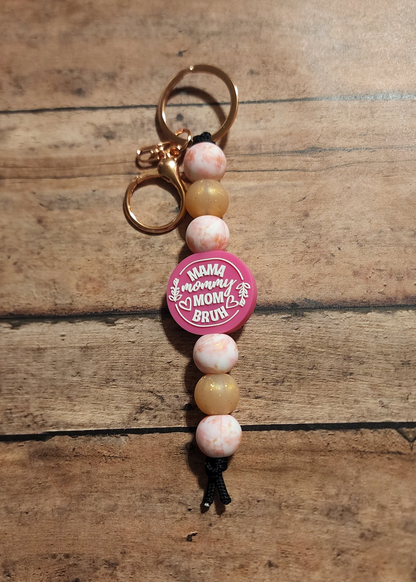 Mama Mommy Mom Bruh Silicone Bead Keychain | Pink & Rose Gold Funny Mama Silicone Beaded Keychain
