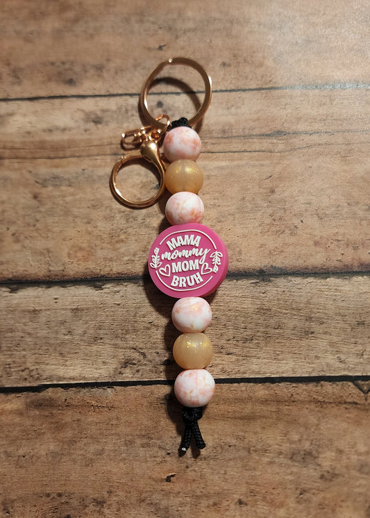 Mama Mommy Mom Bruh Silicone Bead Keychain | Pink & Rose Gold Funny Mama Silicone Beaded Keychain