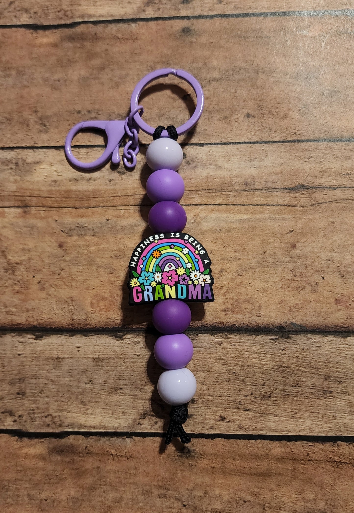 Happiness Is Being a Grandma Silicone Bead Keychain | Purple Silicone Beaded Keychain For Grandma