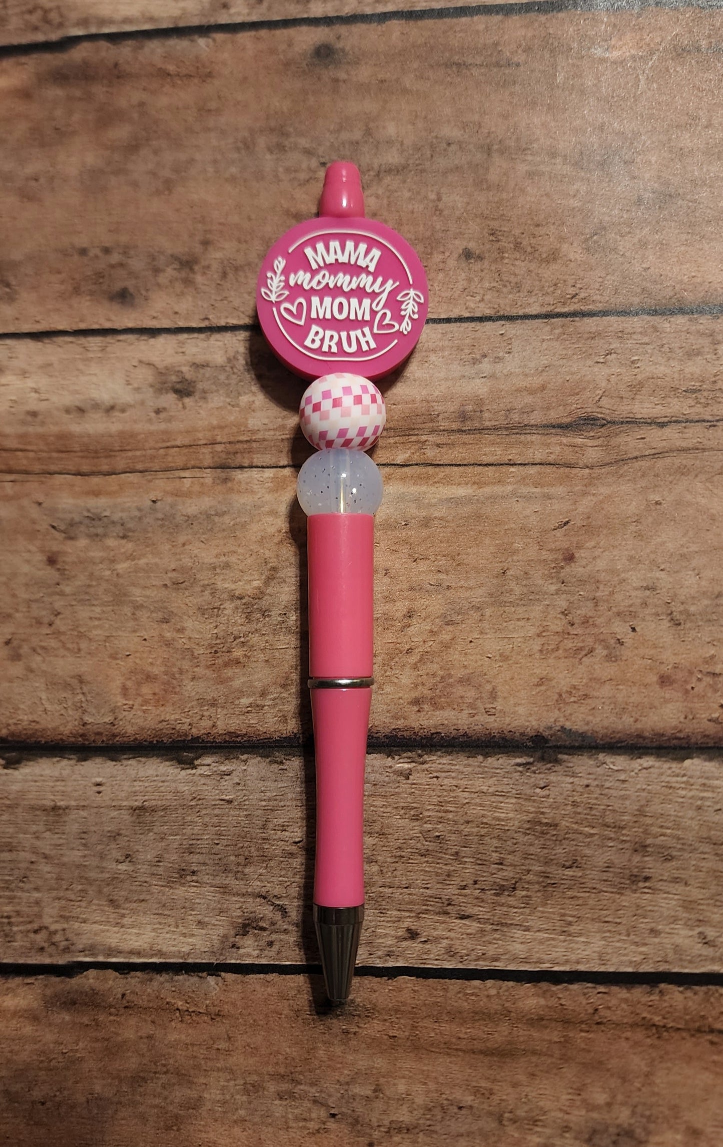 Mama Mommy Mom Bruh Silicone Bead Pen | Pink Checkered Mama Silicone Beaded Pen