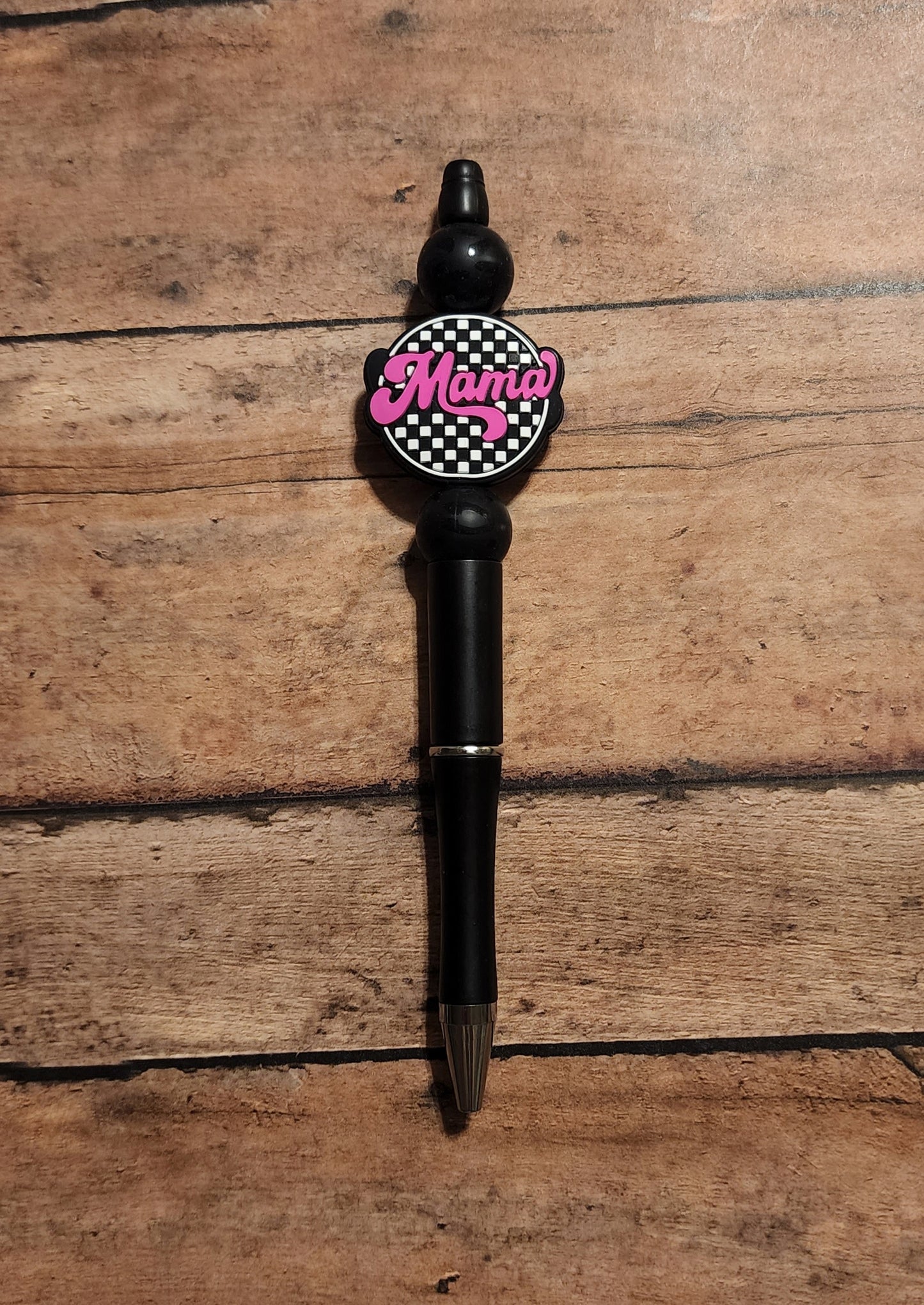 Mama Checkered Silicone Bead Pen | Pink & Black Silicone Beaded Pen For Moms