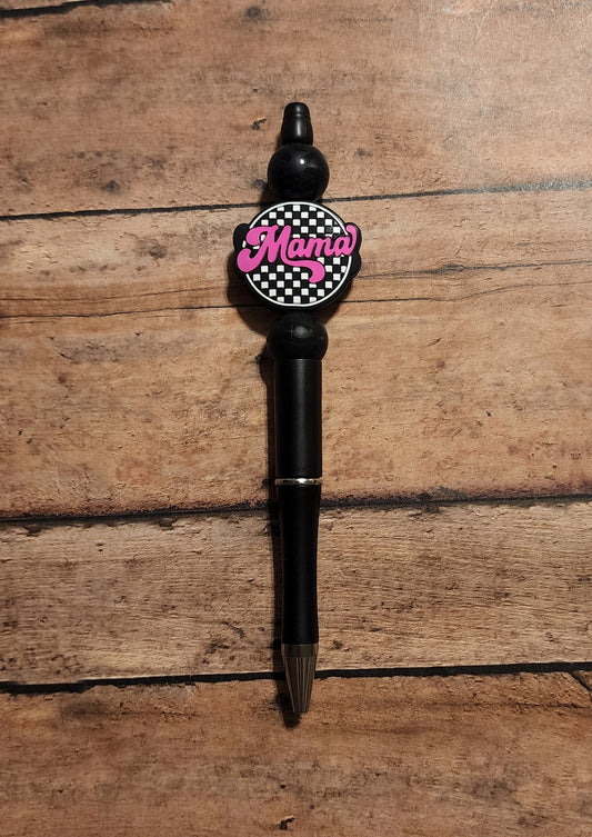 Mama Checkered Silicone Bead Pen | Pink & Black Silicone Beaded Pen For Moms