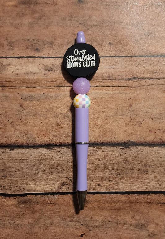 Overstimulated Moms Club Checkered Silicone Bead Pen | Lavender Silicone Beaded Pen
