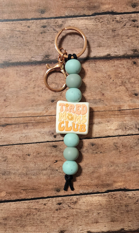 Tired Moms Club Silicone Bead Keychain | Peach & Mint Silicone Beaded Keychain | Funny Relatable Mom Gift