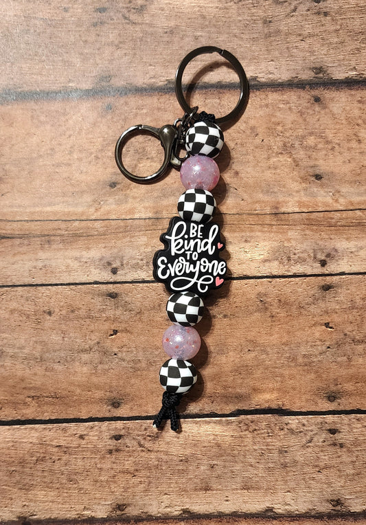 Be Kind To Everyone Silicone Bead Keychain | Checker Print Pink Glitter Silicone Beaded Keychain