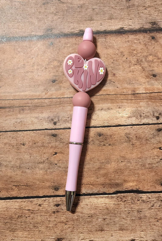 Be Kind Silicone Bead Pen | Pink Floral Heart Silicone Beaded Pen