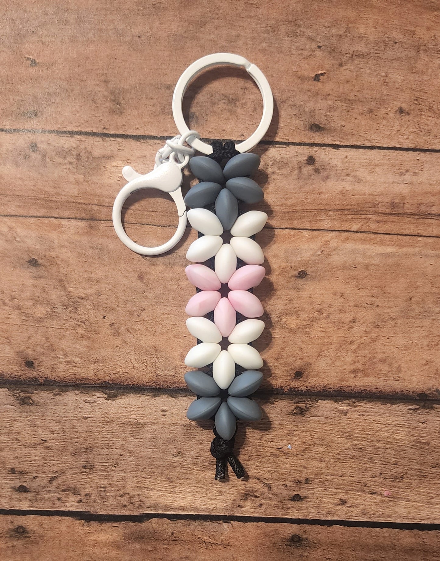 Star Shaped Silicone Beaded Keychain | Gray White Pink Keychain