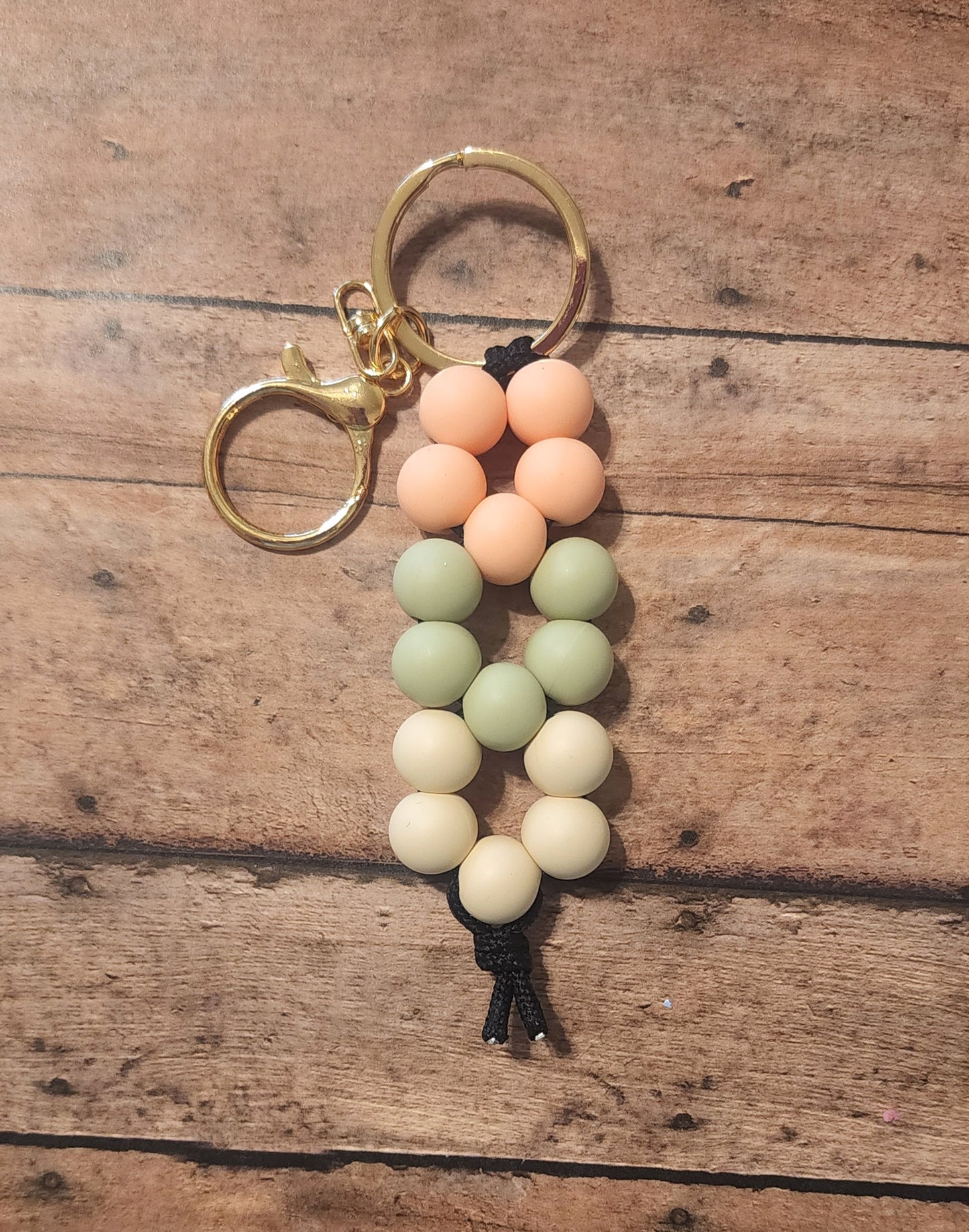 Flower Shaped Silicone Beaded Keychain | Neutral Peach Sage Tan Keychain