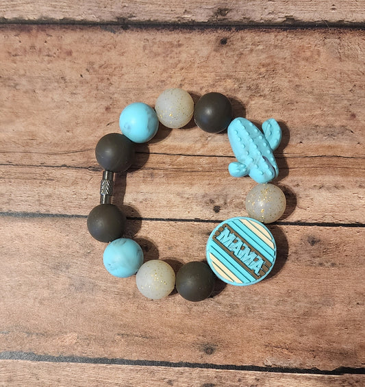 Western Mama Silicone Bead Cup Charm | Turquoise Gold Brown Silicone Beaded Cup Charm