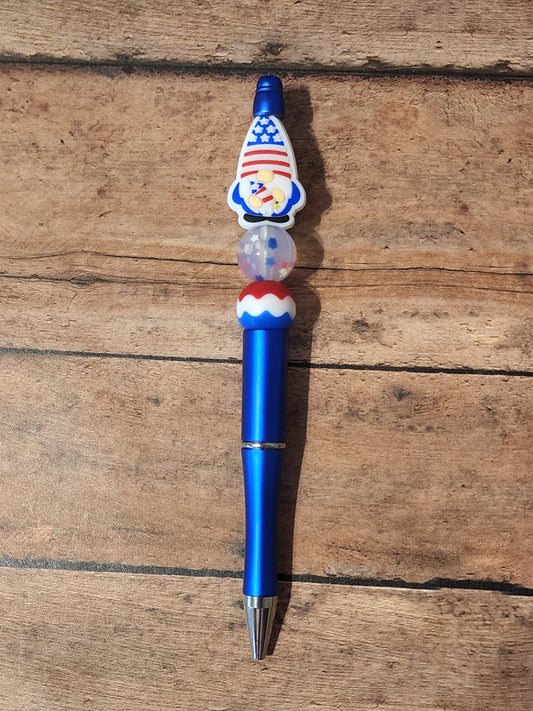 Patriotic Gnome Silicone Bead Pen | 4th of July Silicone Beaded Pen