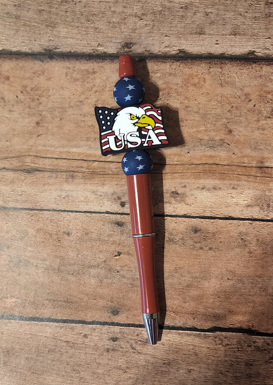 USA Flag Eagle Silicone Bead Pen | 4th of July Silicone Beaded Pen