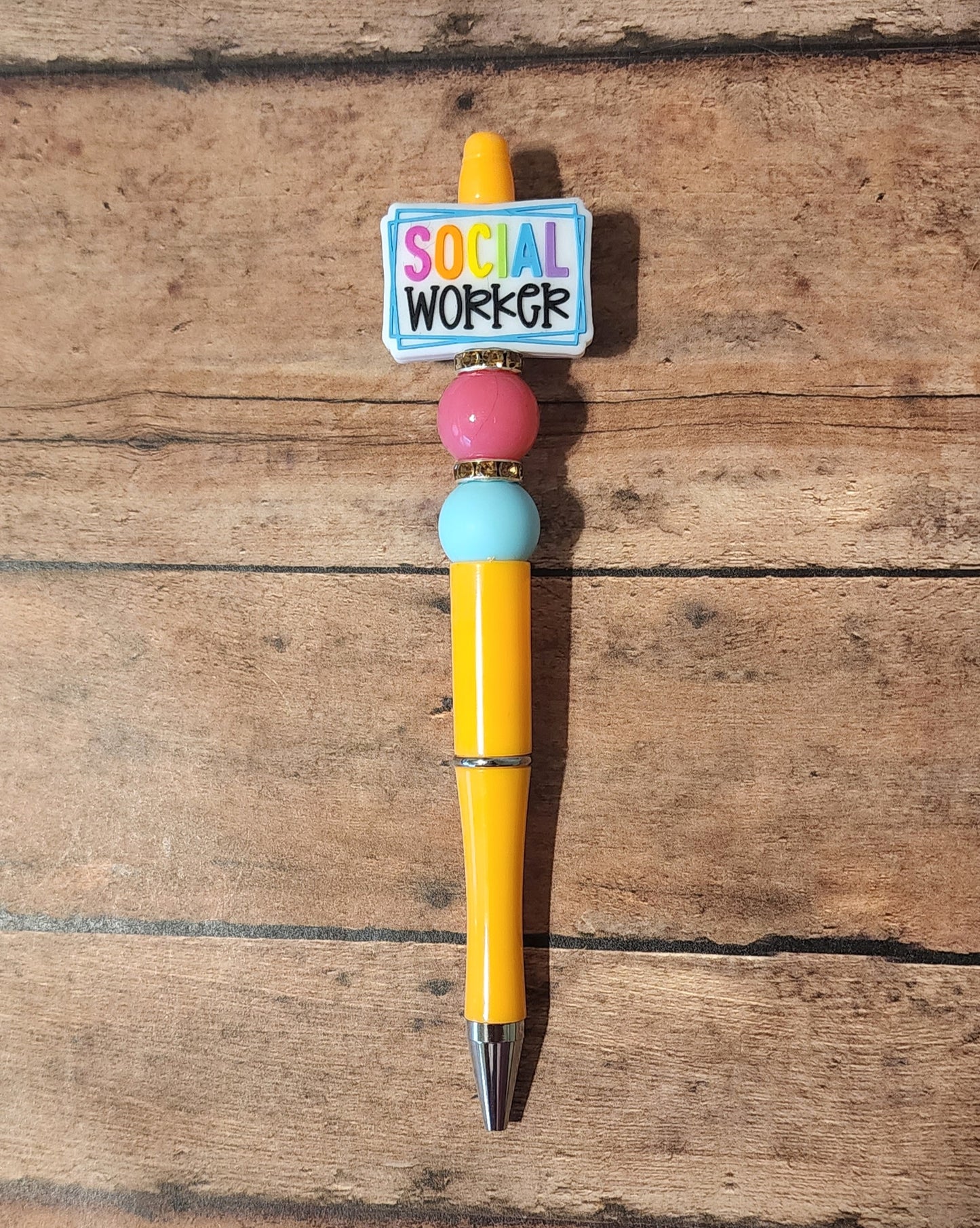 Social Worker Silicone Bead Pen | Orange Pink Blue Silicone Beaded Pen