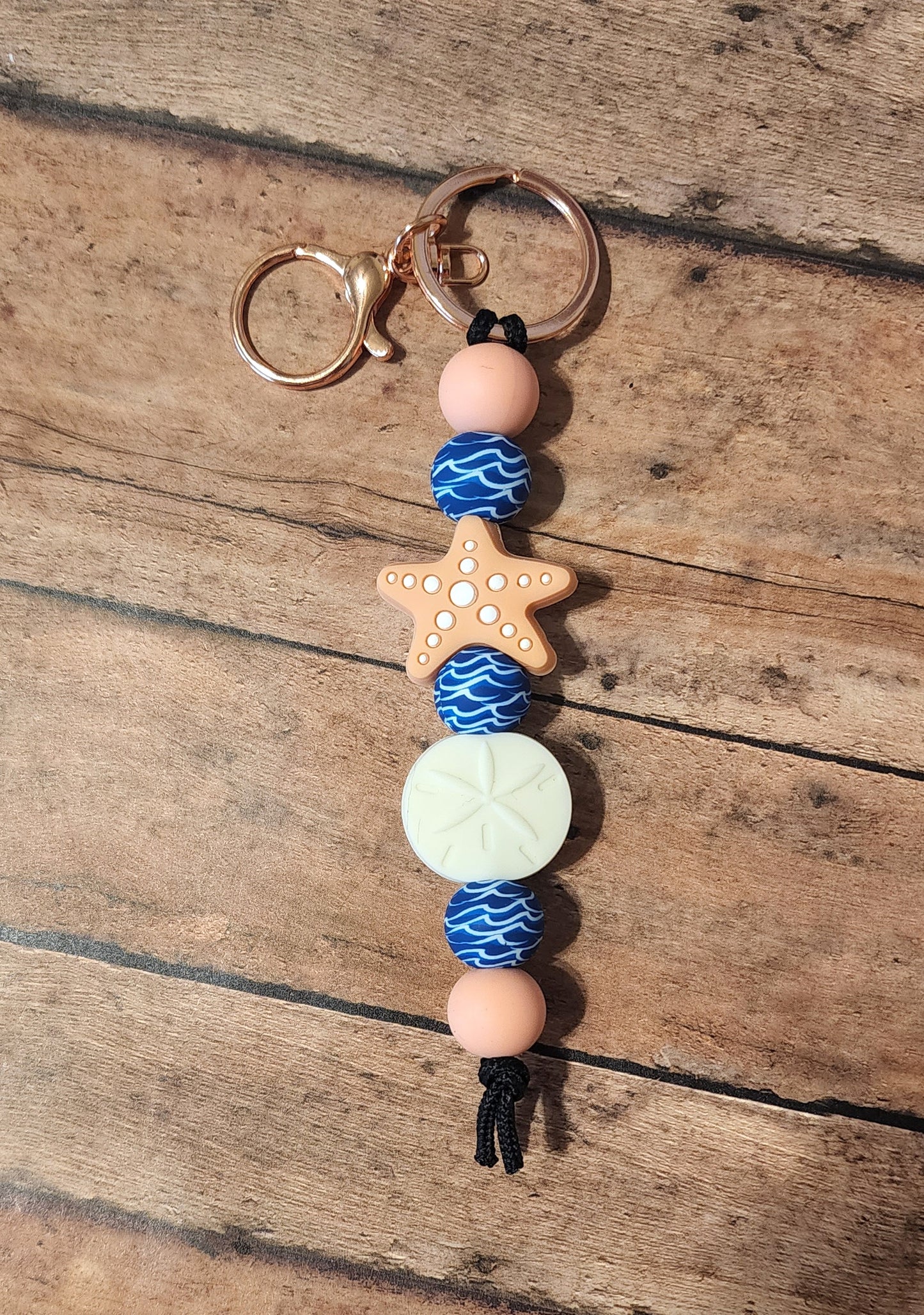 Beach Silicone Bead Keychain | Starfish Sand Dollar Waves Silicone Beaded Keychain