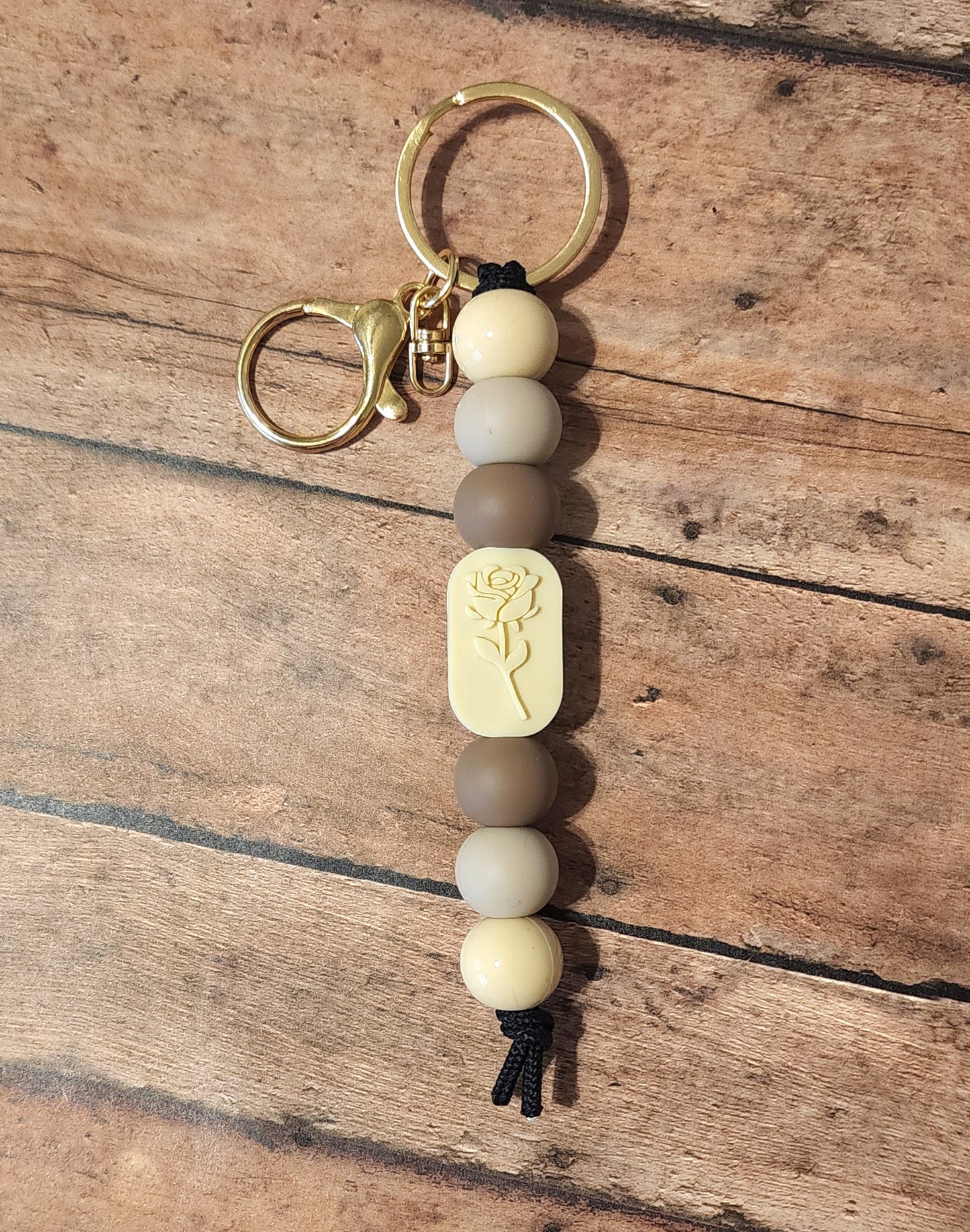 Neutral Rose Silicone Bead Keychain | Beige & Brown Silicone Beaded Keychain