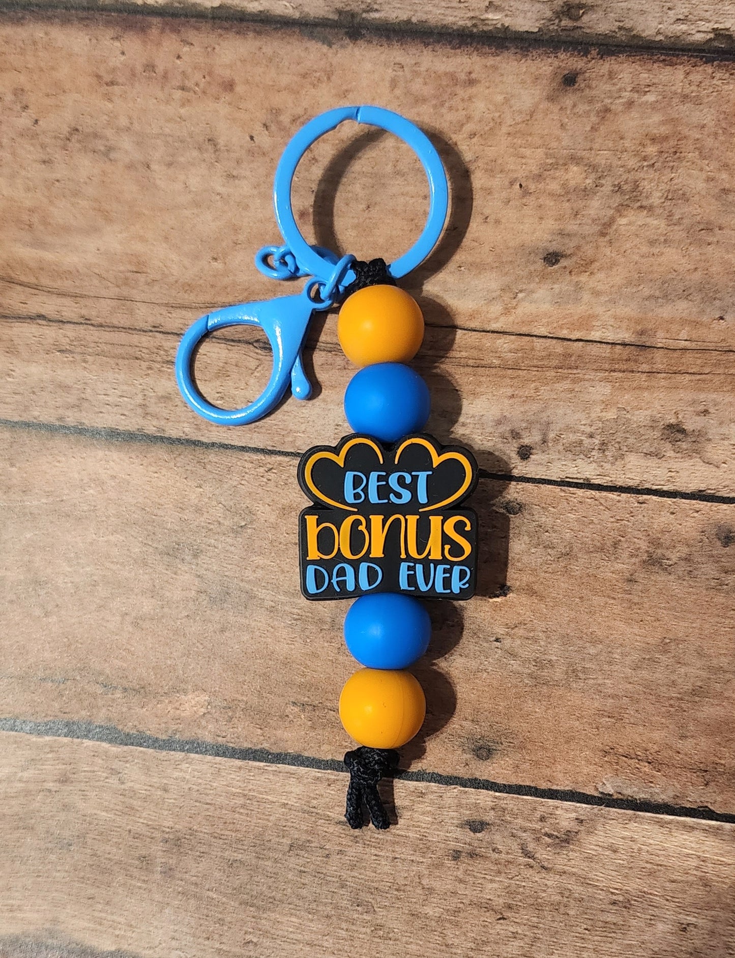 Best Bonus Dad Ever Silicone Bead Mini Keychain | Orange & Blue Silicone Beaded Keychain