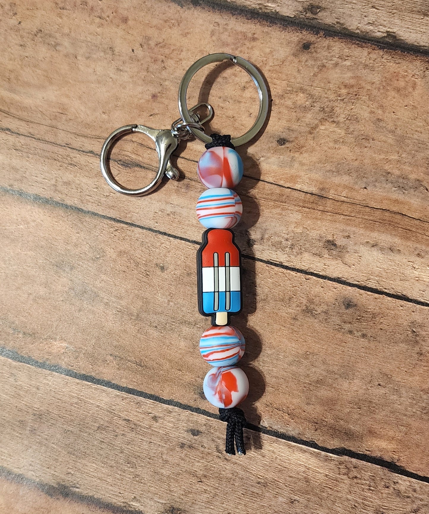 Red White & Blue Popsicle Silicone Bead Mini Keychain | 4th of July Silicone Beaded Keychain