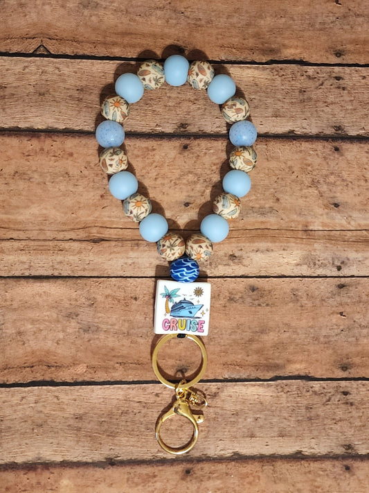 Cruise Silicone Bead Teardrop Wristlet | Beach Print Glow-in-the-Dark Silicone Beaded Wristlet Keychain