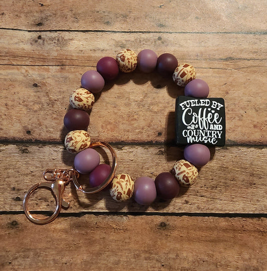Fueled by Coffee & Country Music | Silicone Beaded Wristlet Keychain