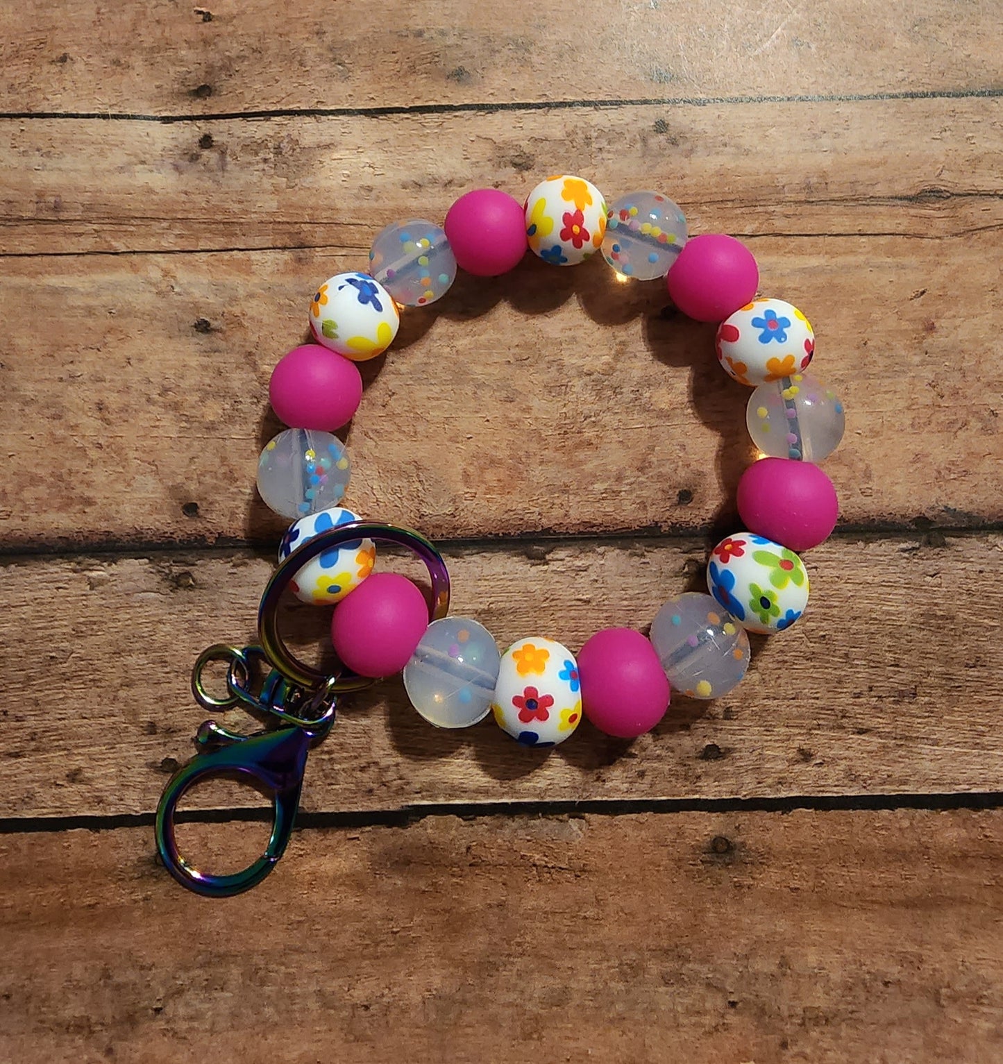 Groovy Floral Confetti | Silicone Beaded Wristlet Keychain