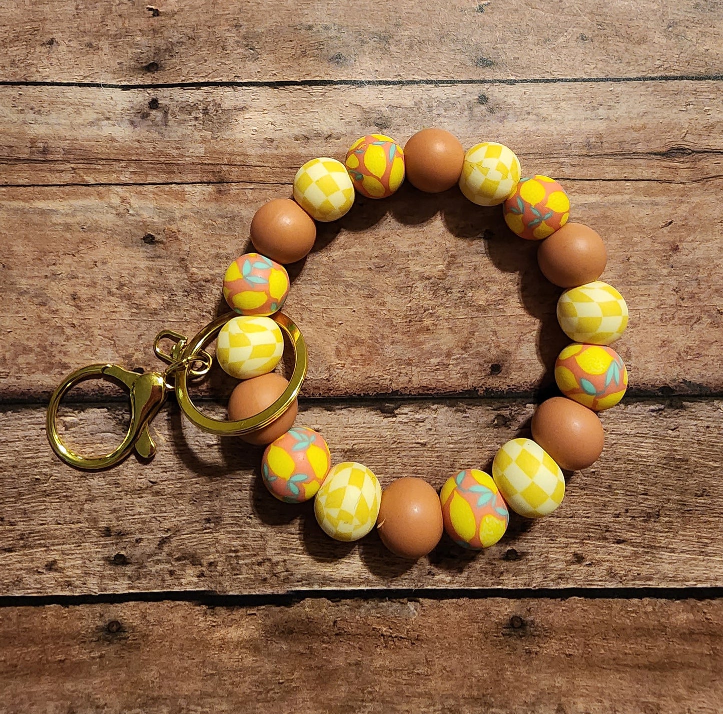 Lemon Checker | Silicone Beaded Wristlet Keychain