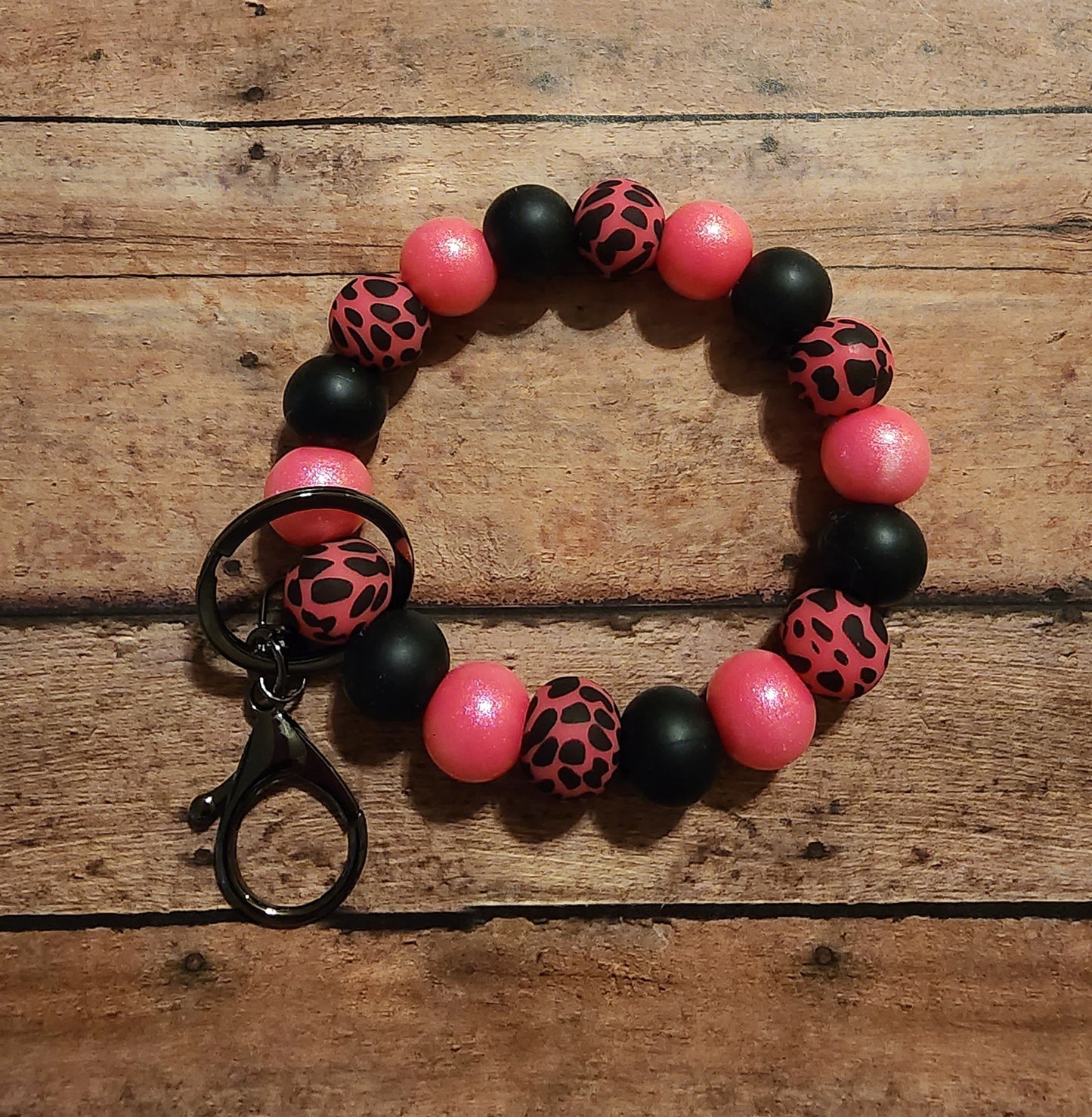 Hot Pink Shimmer Cow | Silicone Beaded Wristlet Keychain