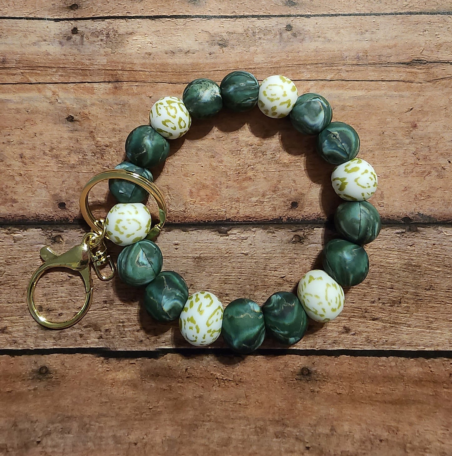 Emerald & Gold | Leopard Silicone Beaded Wristlet Keychain