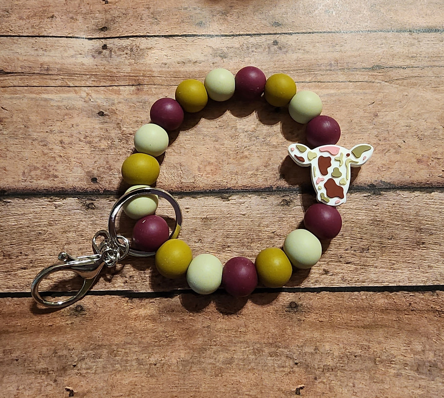 Sage Cow | Silicone Beaded Wristlet Keychain