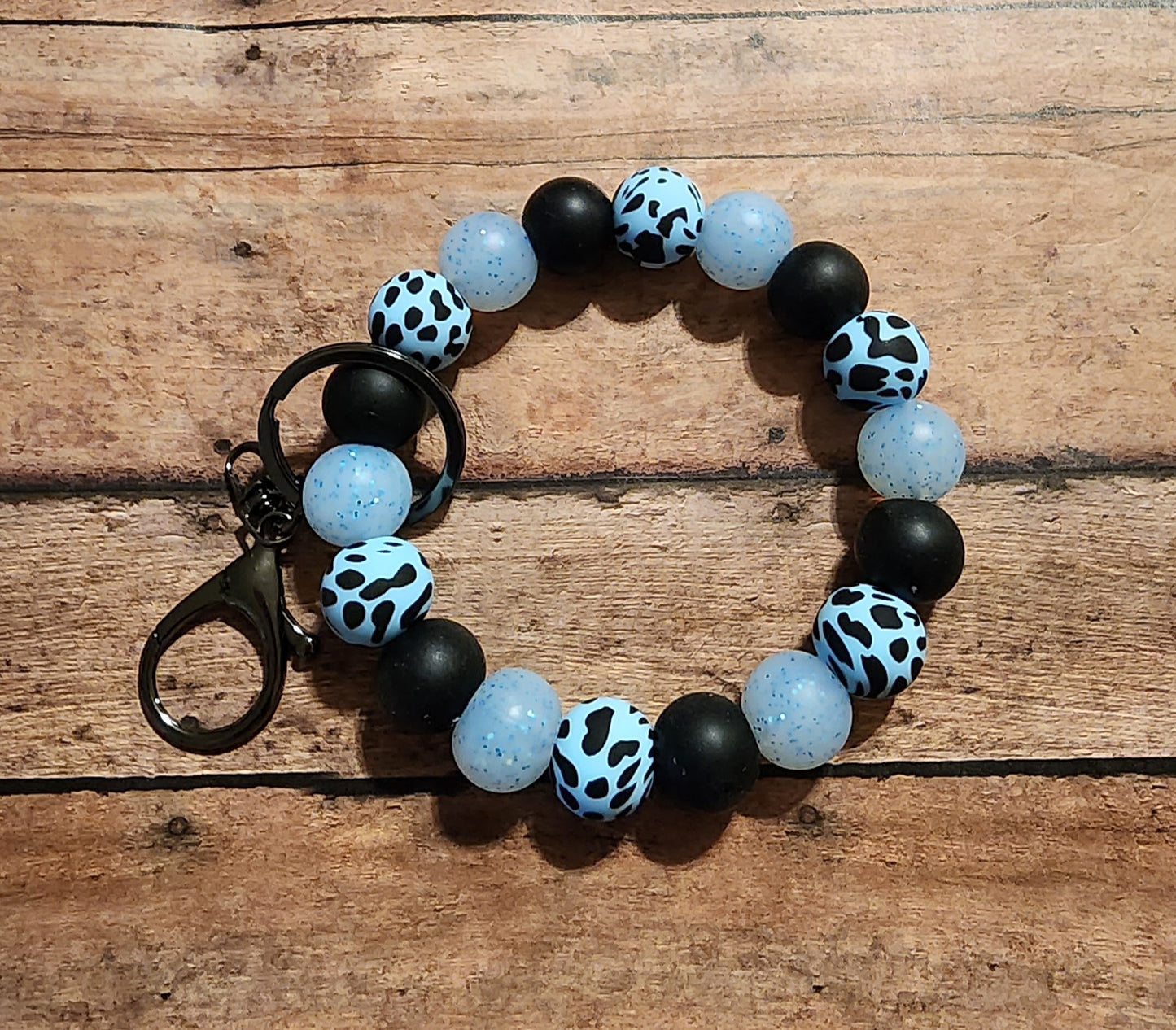 Baby Blue Cow | Silicone Beaded Wristlet Keychain