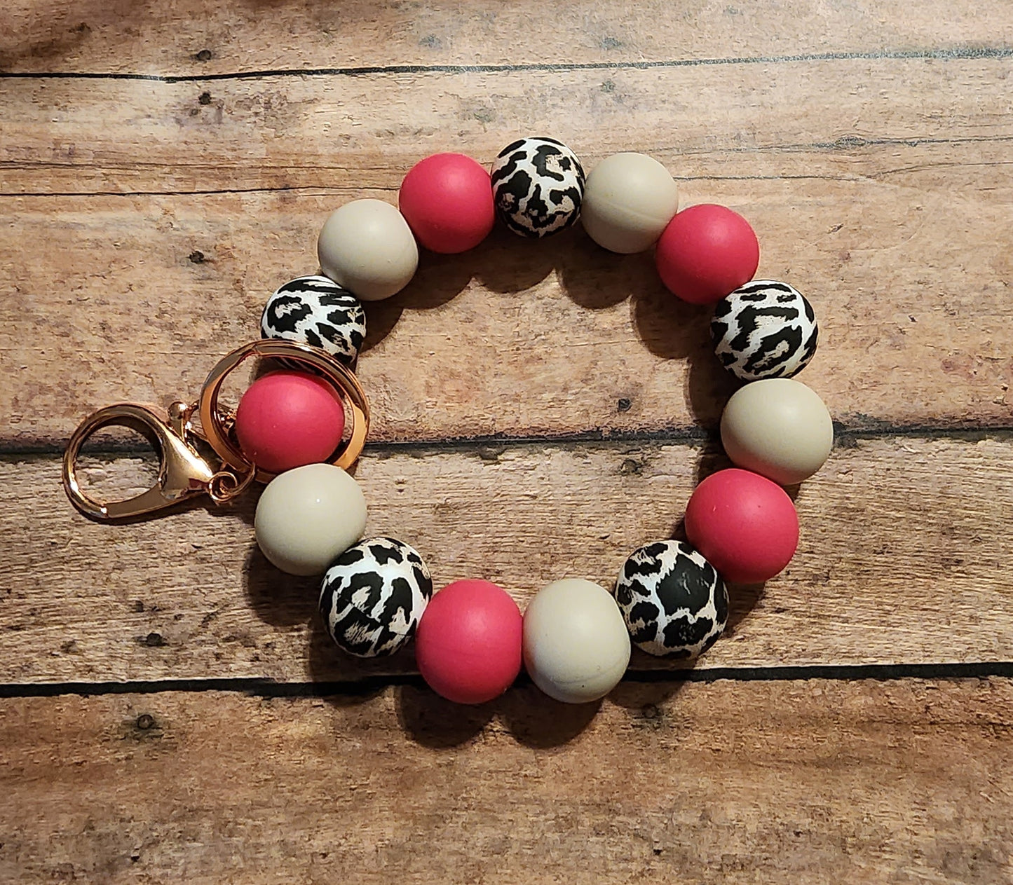 Hot Pink Leopard | Silicone Beaded Bubble Wristlet Keychain
