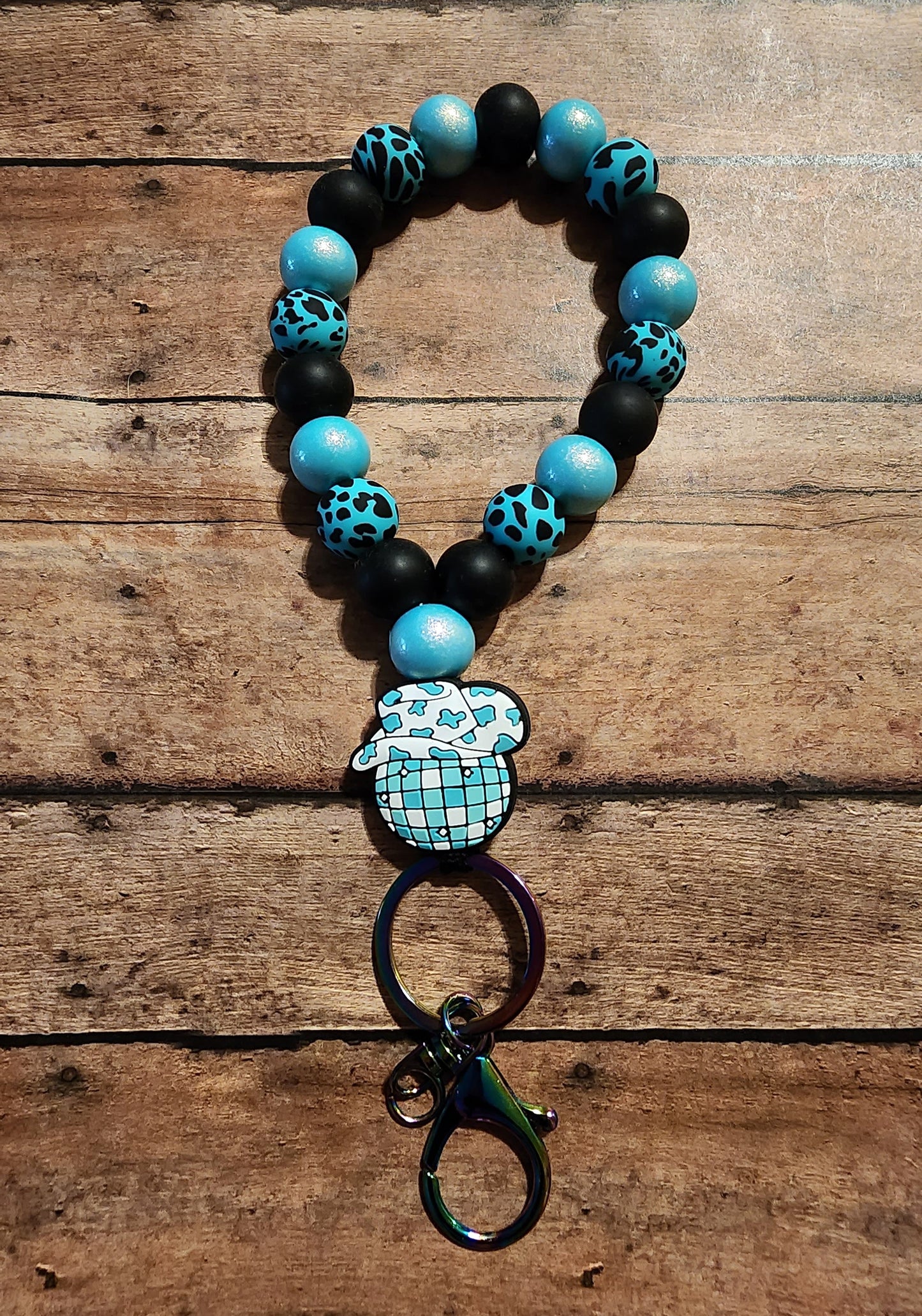 Turquoise Shimmer Disco Cowgirl | Silicone Beaded Teardrop Wristlet Keychain