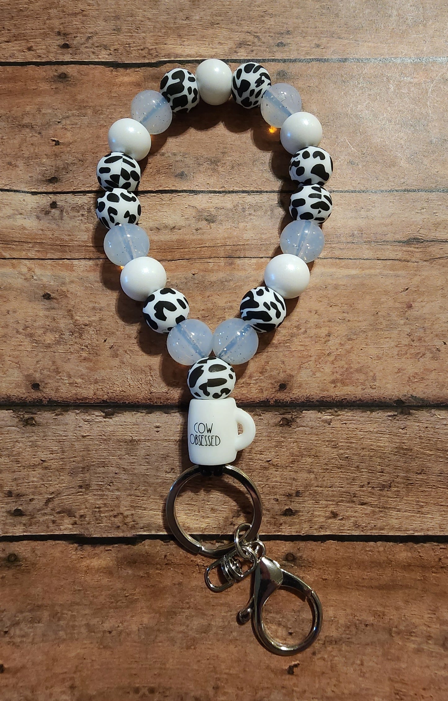 Cow Obsessed Mug | Silicone Beaded Teardrop Wristlet Keychain