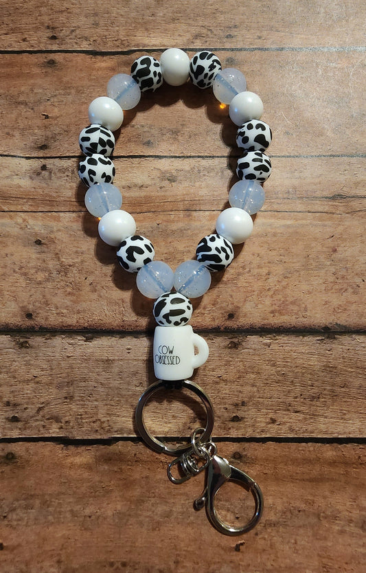 Cow Obsessed Mug | Silicone Beaded Teardrop Wristlet Keychain