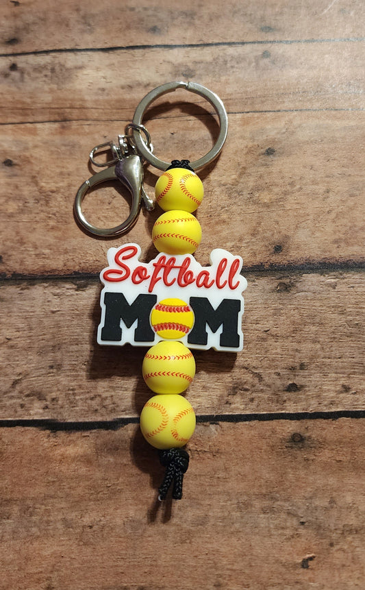 Softball Mom | Silicone Beaded Mini Keychain
