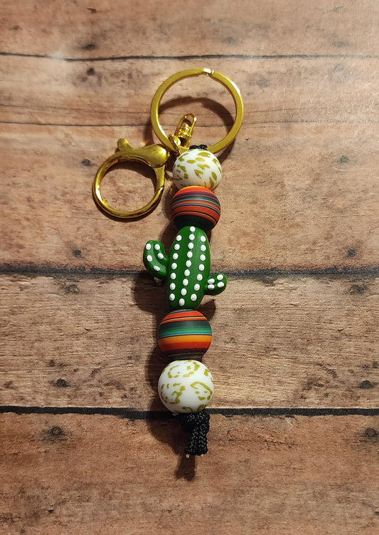 Serape Leopard Cactus | Silicone Beaded Mini Keychain