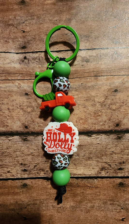 Have a Holly Dolly Christmas | Silicone Beaded Keychain