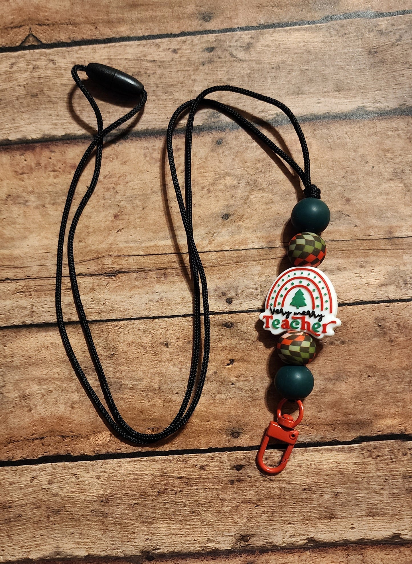 Very Merry Teacher | Silicone Beaded Lanyard